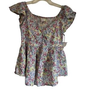 Floral Kids Blouse with Ruffled Sleeves
